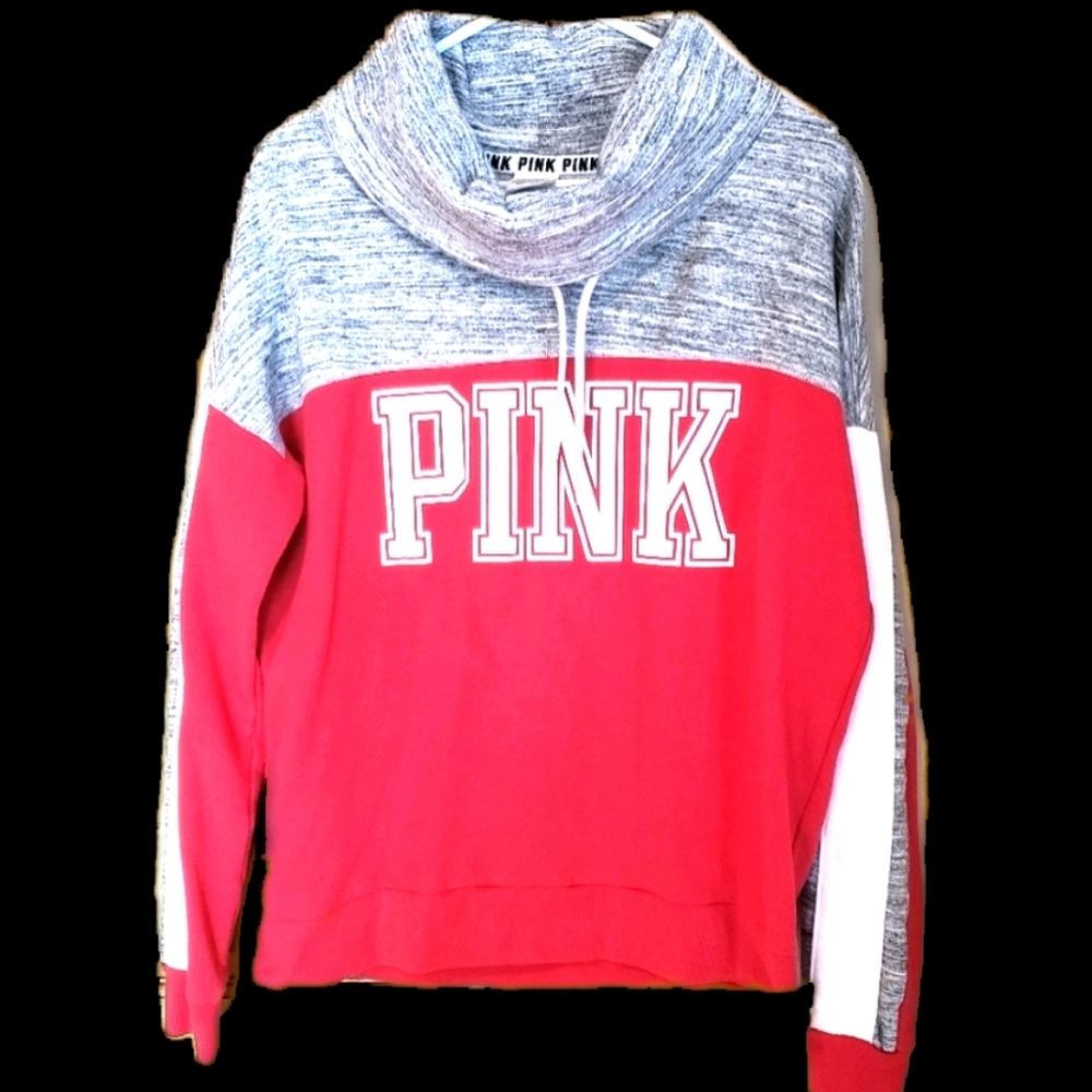 Like New! PINK Varsity Style Long Sleeve Pullover/Hoodie! Sz. M
